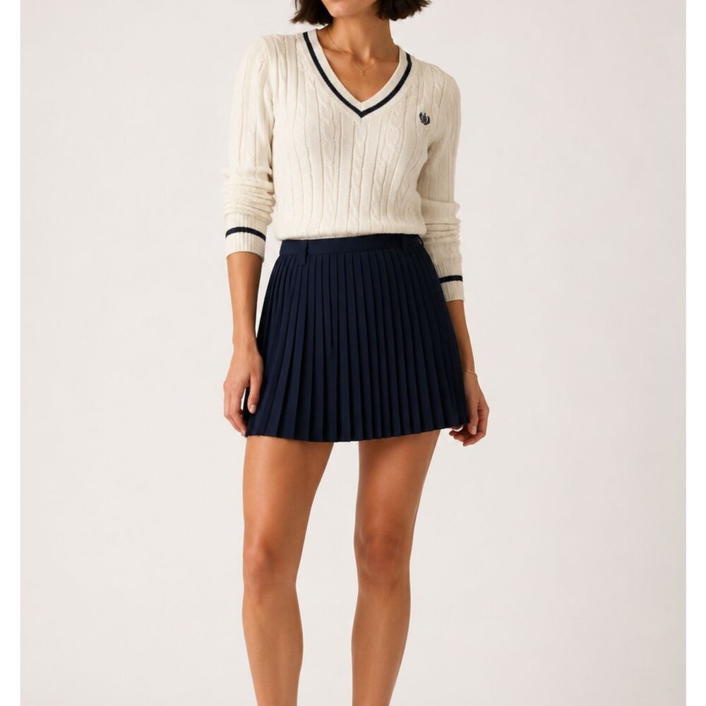 Esprit Vintage Blue Pleated Mini Skirt Size 9/10 Preppy Tennis Academia Classic